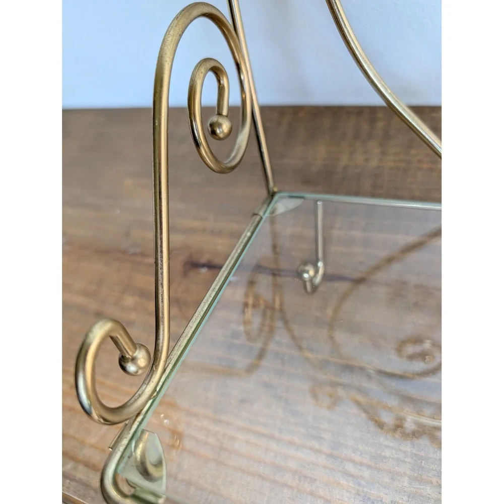 Home Interior Vtg Heart Gold Metal Glass Wall Shelf Ornate Scrollwork 2 Hooks